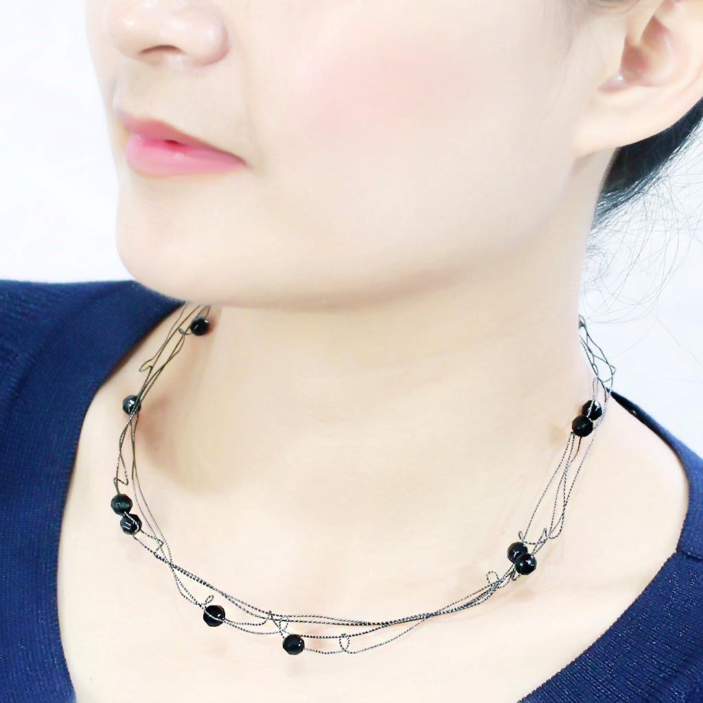Ruthenium White Metal Necklace with Synthetic Synthetic Glass in Jet