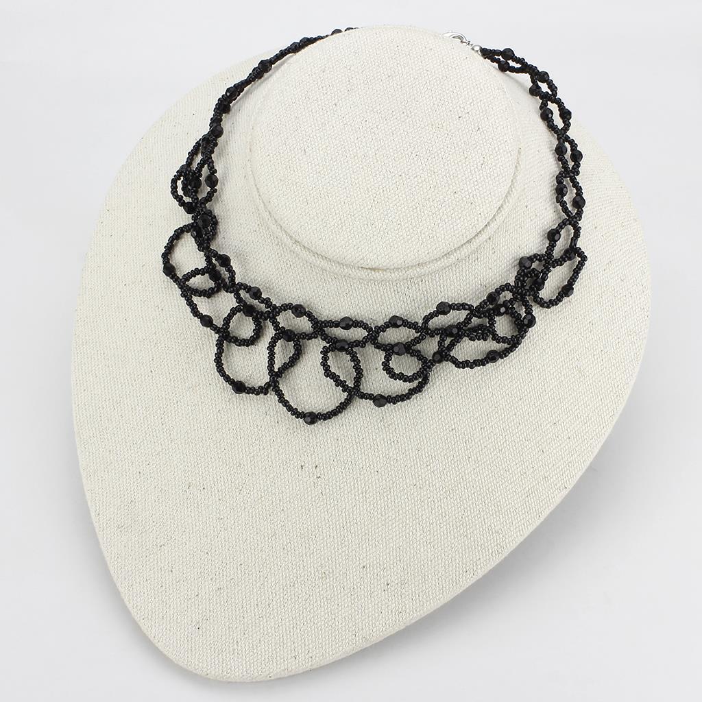 Rhodium Brass Necklace with Synthetic Synthetic Glass in Jet