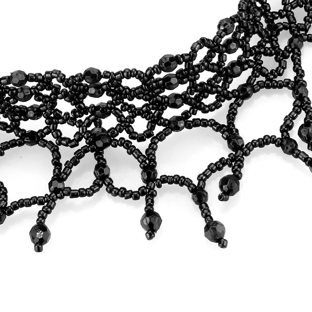 Rhodium Brass Necklace with Synthetic Synthetic Glass in Jet