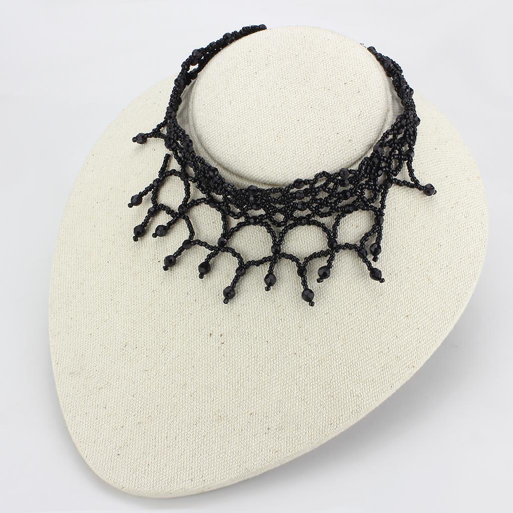 Rhodium Brass Necklace with Synthetic Synthetic Glass in Jet