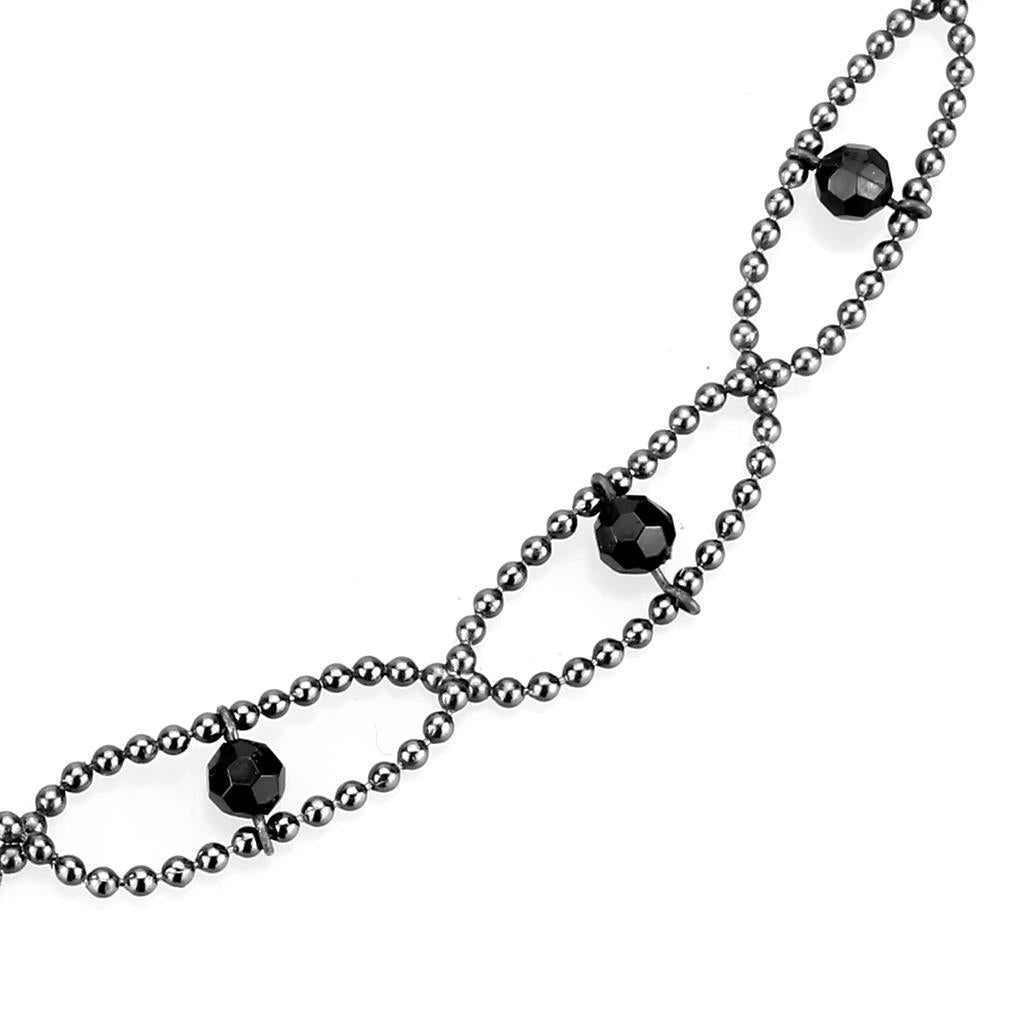 Ruthenium White Metal Necklace with Synthetic Synthetic Glass in Jet