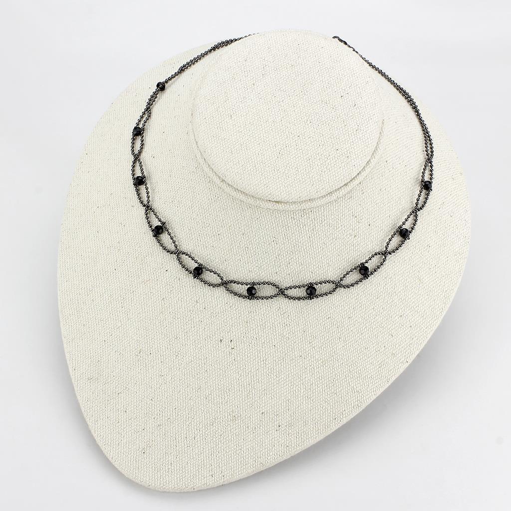 Ruthenium White Metal Necklace with Synthetic Synthetic Glass in Jet
