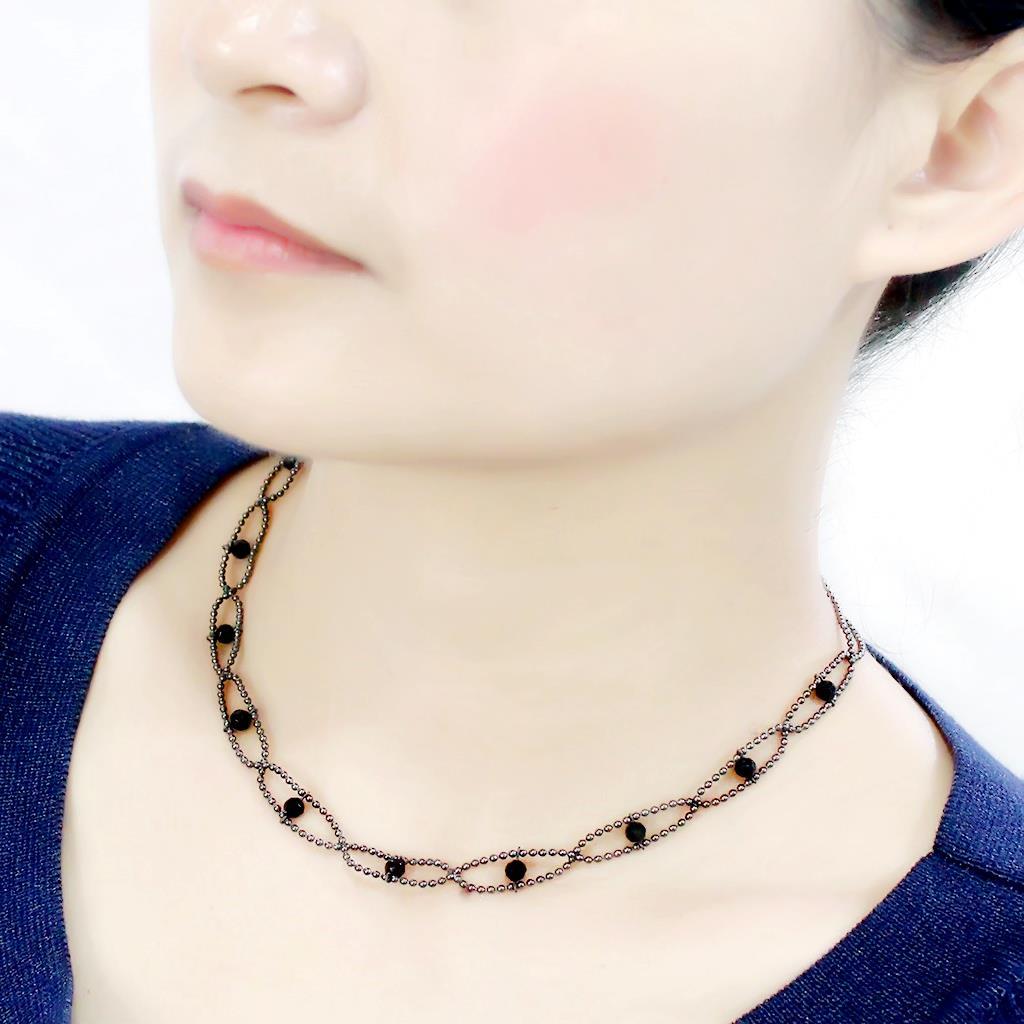 Ruthenium White Metal Necklace with Synthetic Synthetic Glass in Jet