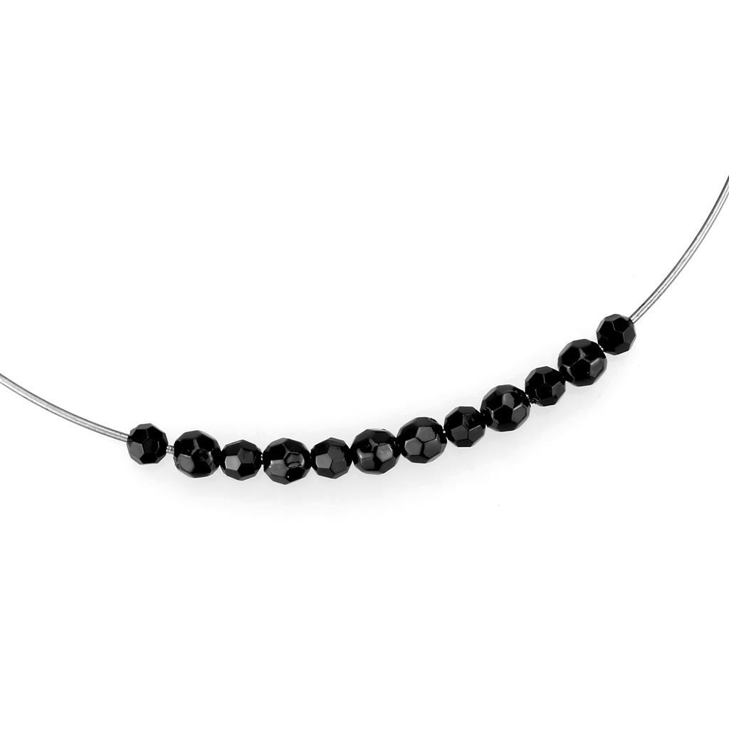 Ruthenium White Metal Necklace with Synthetic Synthetic Glass in Jet
