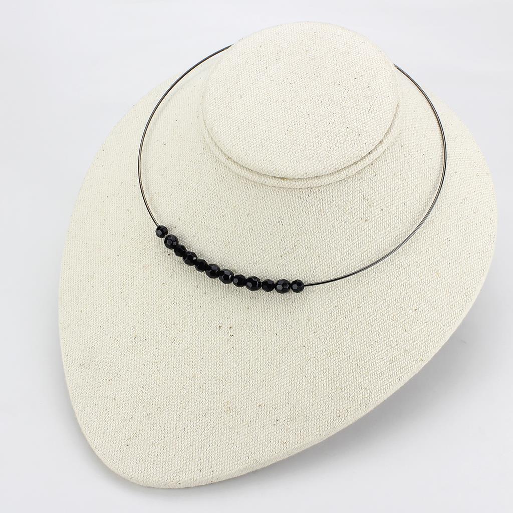 Ruthenium White Metal Necklace with Synthetic Synthetic Glass in Jet