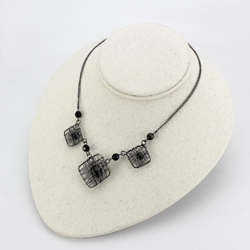 Ruthenium White Metal Necklace with Synthetic Synthetic Glass in Jet