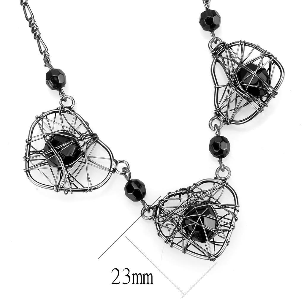 Ruthenium White Metal Necklace with Synthetic Synthetic Glass in Jet