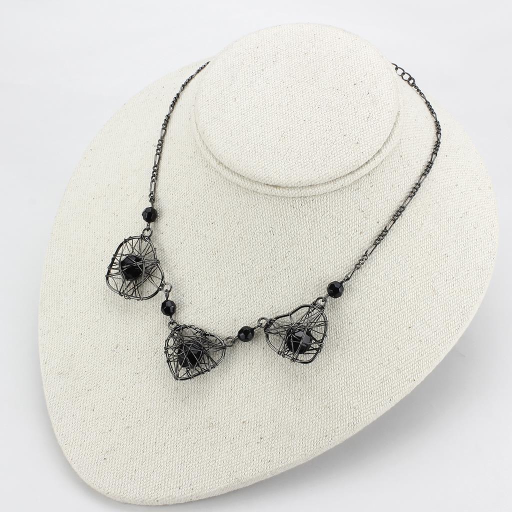 Ruthenium White Metal Necklace with Synthetic Synthetic Glass in Jet