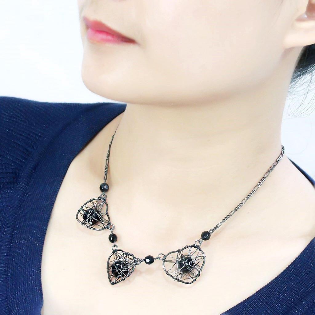 Ruthenium White Metal Necklace with Synthetic Synthetic Glass in Jet