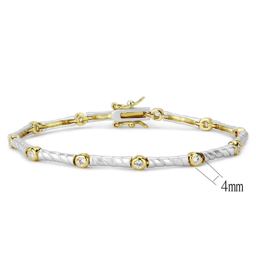 Gold+Rhodium Brass Bracelet with AAA Grade CZ in Clear