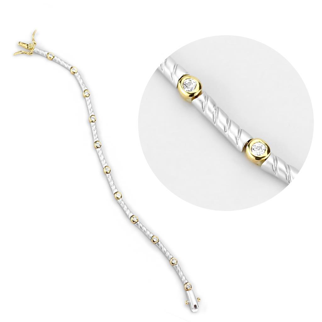Gold+Rhodium Brass Bracelet with AAA Grade CZ in Clear