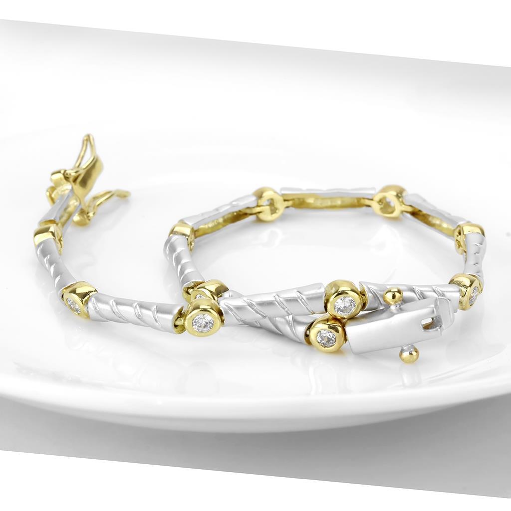 Gold+Rhodium Brass Bracelet with AAA Grade CZ in Clear