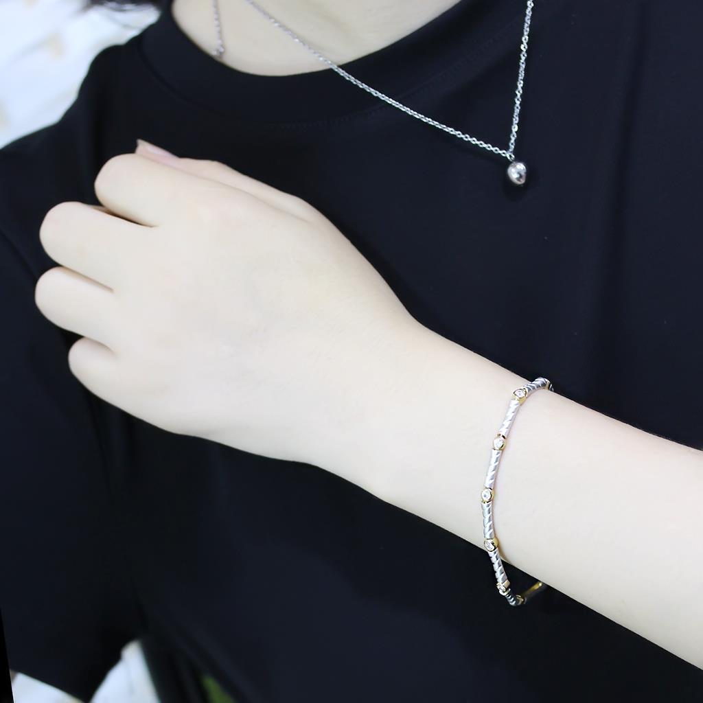 Gold+Rhodium Brass Bracelet with AAA Grade CZ in Clear