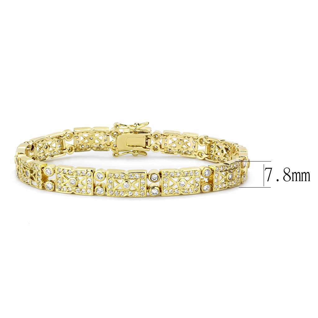 Gold Brass Bracelet with AAA Grade CZ in Clear