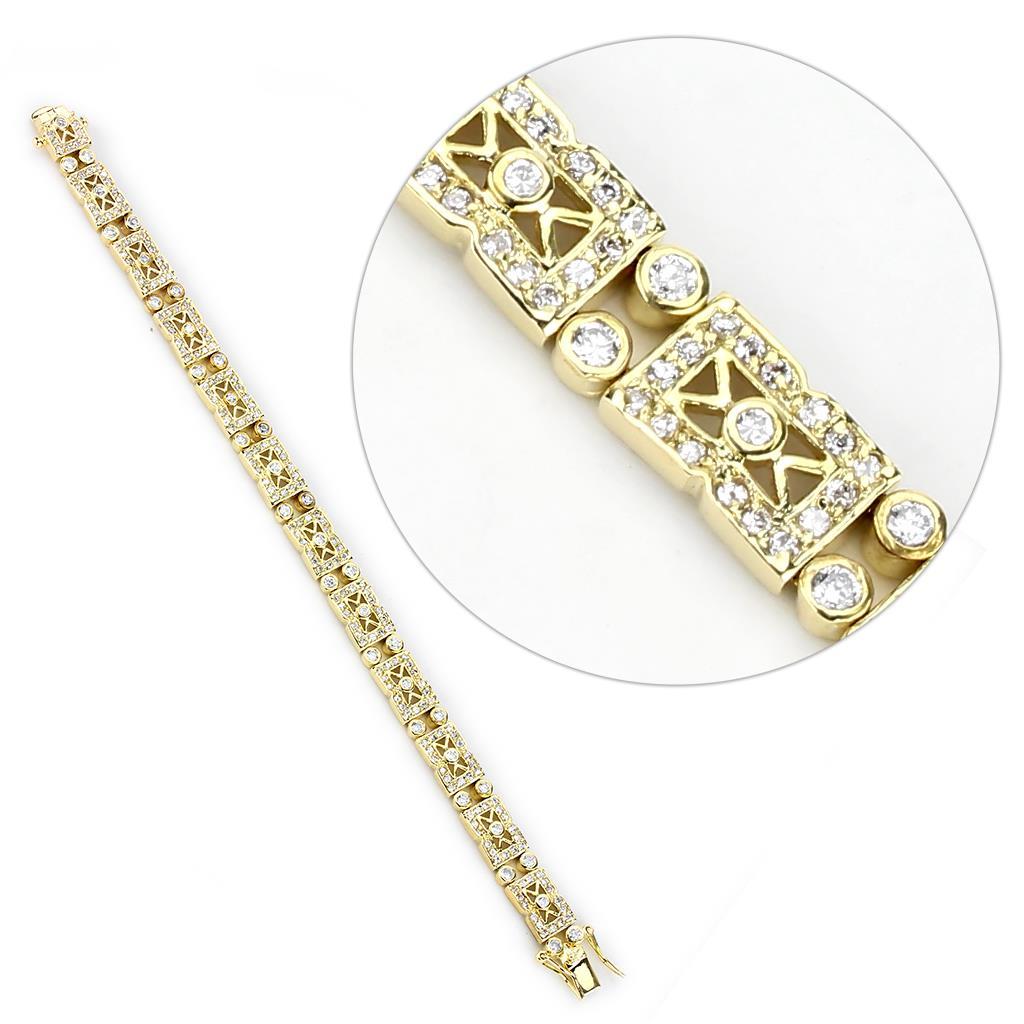 Gold Brass Bracelet with AAA Grade CZ in Clear