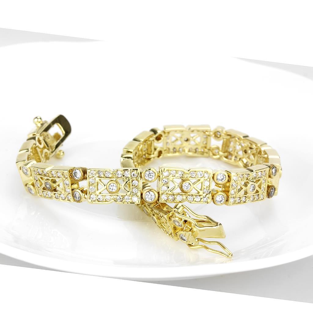 Gold Brass Bracelet with AAA Grade CZ in Clear
