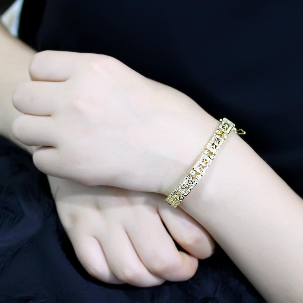Gold Brass Bracelet with AAA Grade CZ in Clear