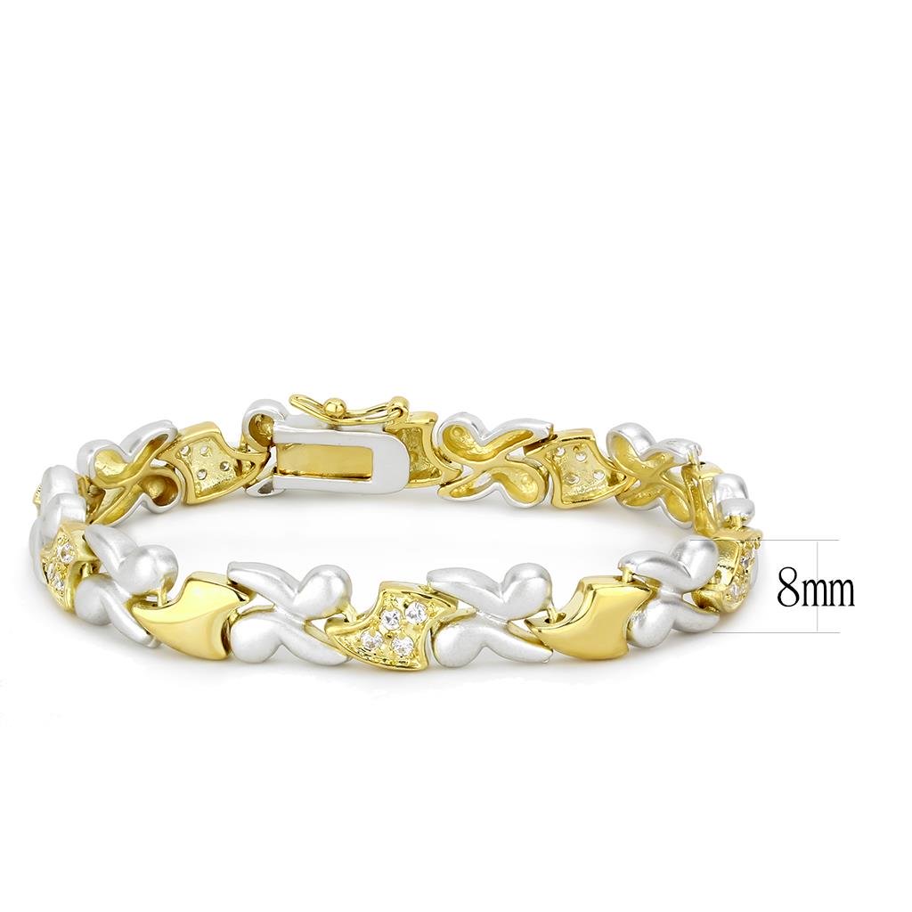 Gold+Rhodium Brass Bracelet with AAA Grade CZ in Clear