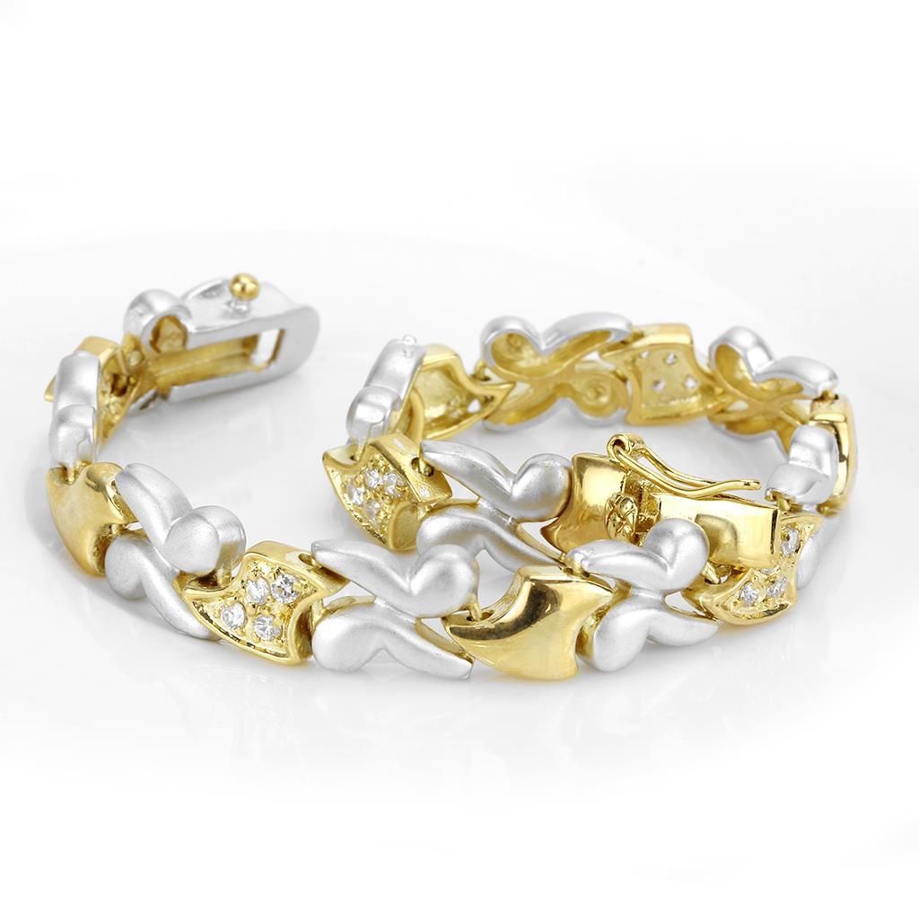 Gold+Rhodium Brass Bracelet with AAA Grade CZ in Clear