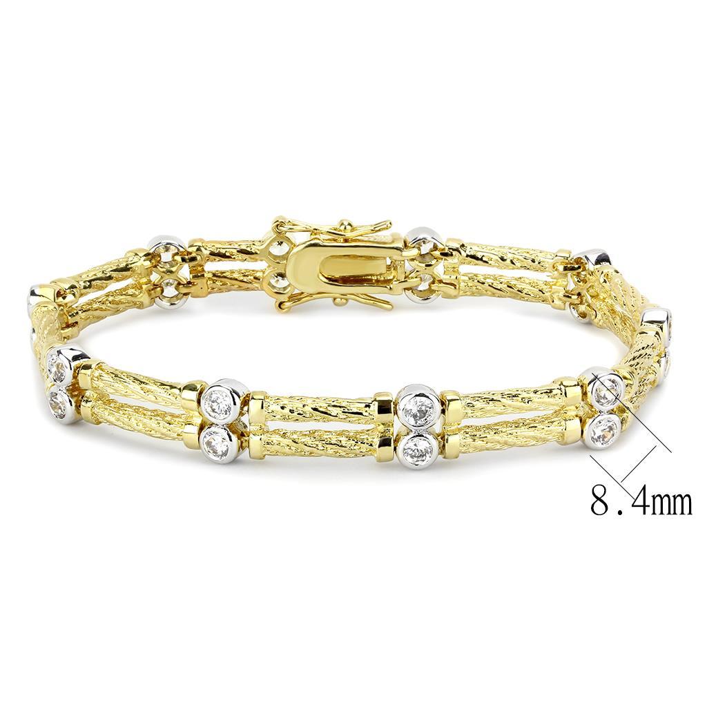 Gold+Rhodium Brass Bracelet with AAA Grade CZ in Clear