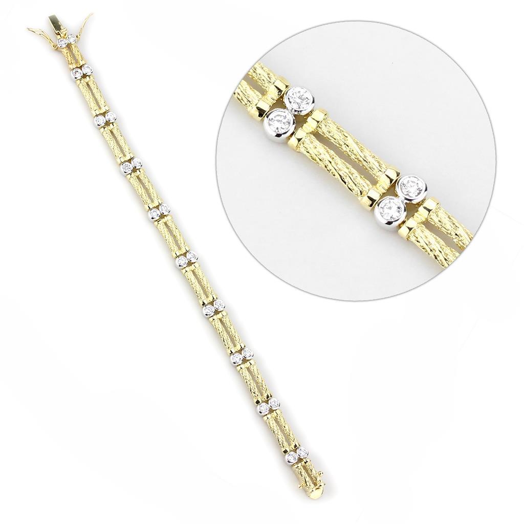 Gold+Rhodium Brass Bracelet with AAA Grade CZ in Clear