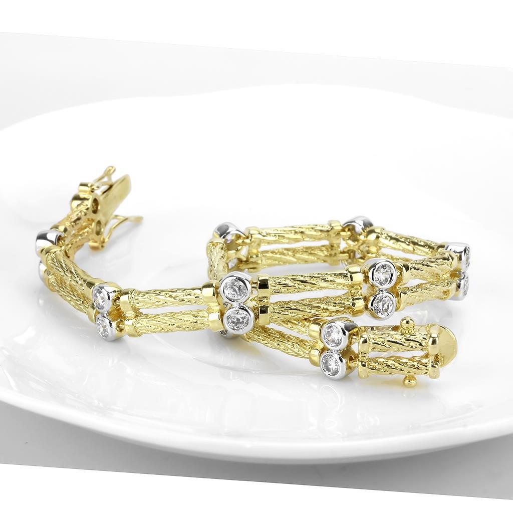 Gold+Rhodium Brass Bracelet with AAA Grade CZ in Clear