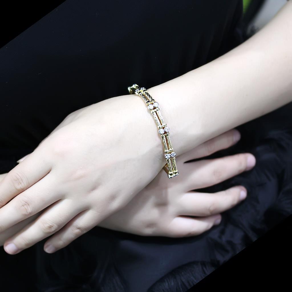 Gold+Rhodium Brass Bracelet with AAA Grade CZ in Clear