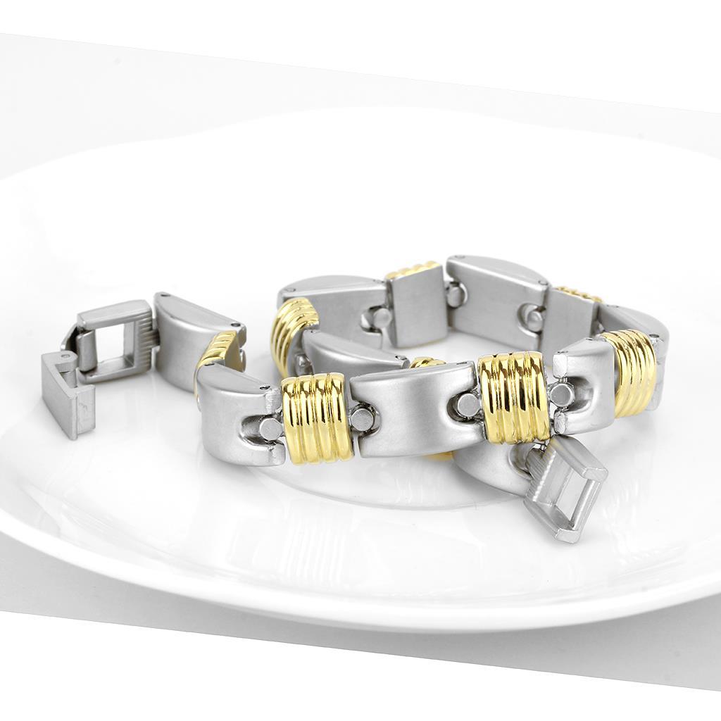Gold+Rhodium White Metal Bracelet with No Stone