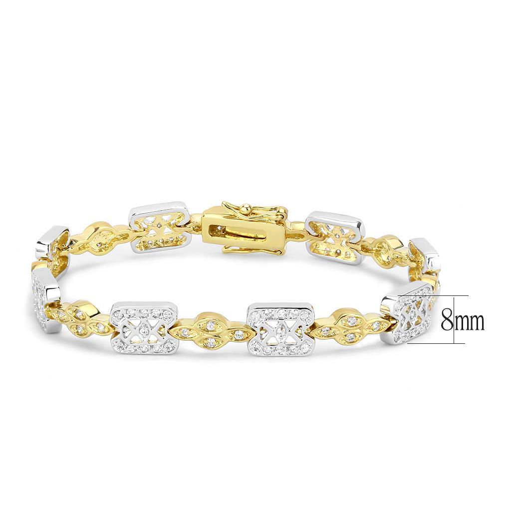 Gold+Rhodium Brass Bracelet with AAA Grade CZ in Clear