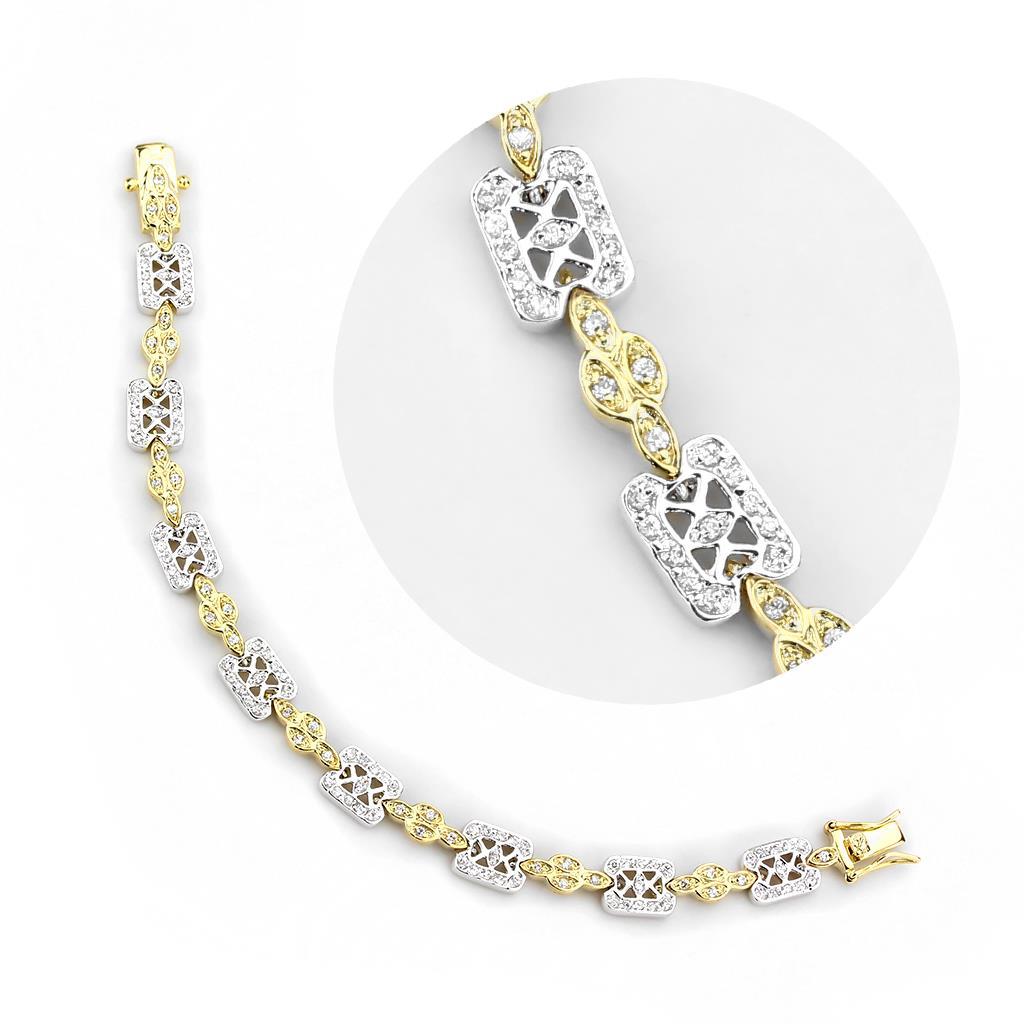 Gold+Rhodium Brass Bracelet with AAA Grade CZ in Clear