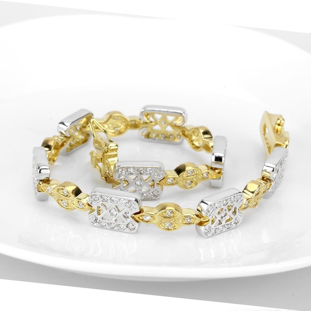 Gold+Rhodium Brass Bracelet with AAA Grade CZ in Clear