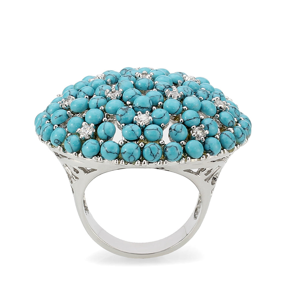 Rhodium Brass Ring with Top Grade Crystal in SeaBlue