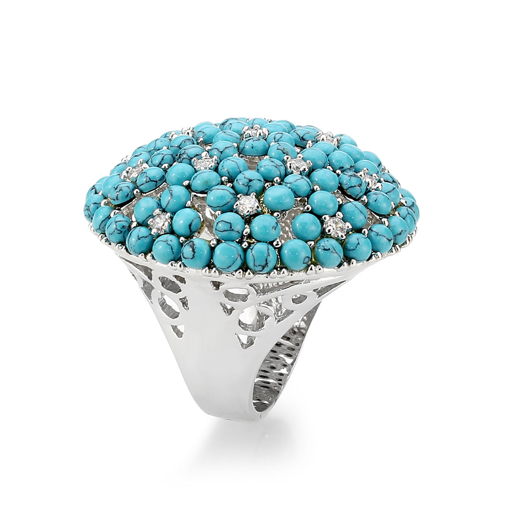 Rhodium Brass Ring with Top Grade Crystal in SeaBlue