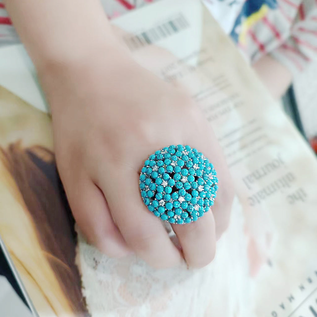 Rhodium Brass Ring with Top Grade Crystal in SeaBlue