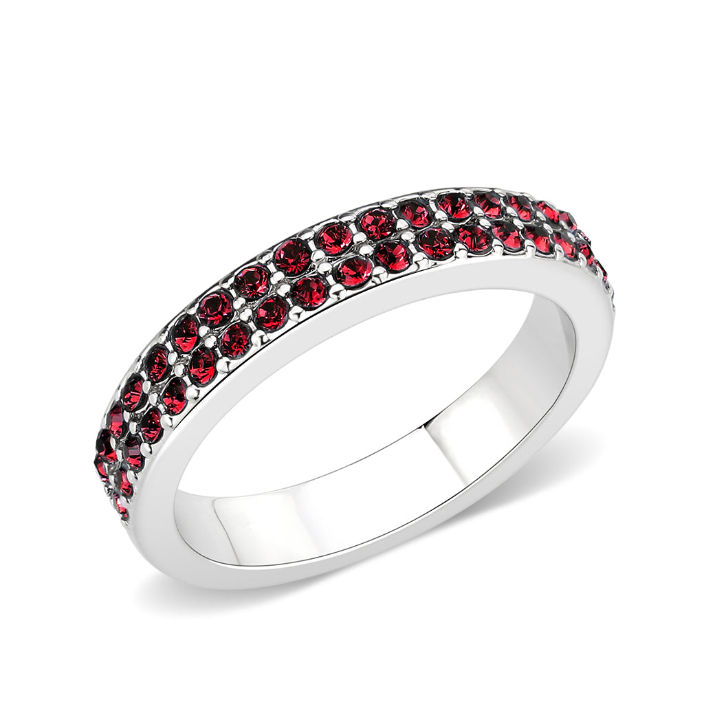 Rhodium Brass Ring with Top Grade Crystal in Red