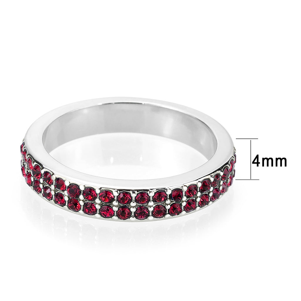 Rhodium Brass Ring with Top Grade Crystal in Red