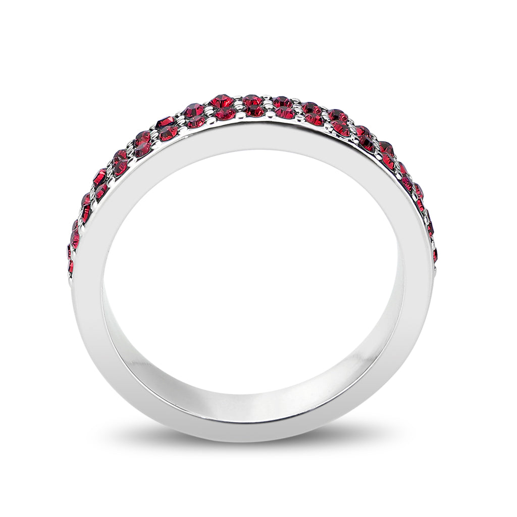 Rhodium Brass Ring with Top Grade Crystal in Red