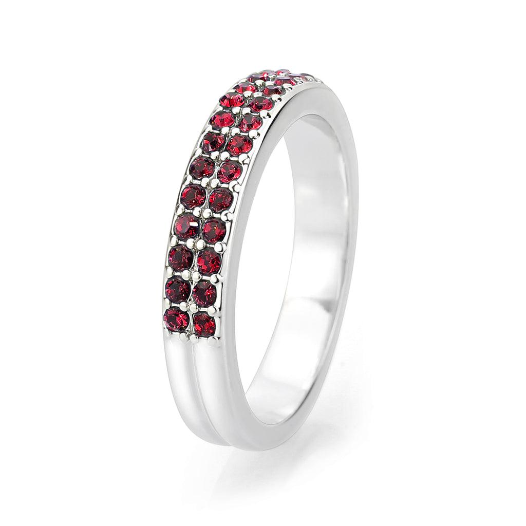 Rhodium Brass Ring with Top Grade Crystal in Red