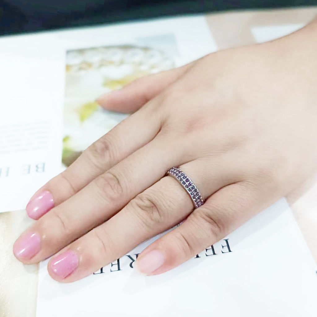 Rhodium Brass Ring with Top Grade Crystal in Amethyst