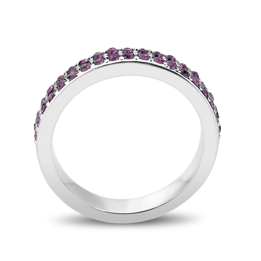 Rhodium Brass Ring with Top Grade Crystal in Amethyst