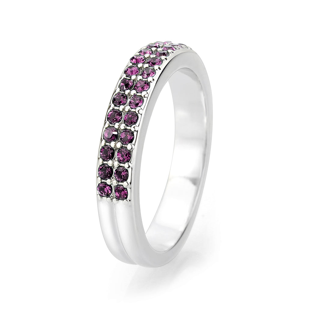 Rhodium Brass Ring with Top Grade Crystal in Amethyst