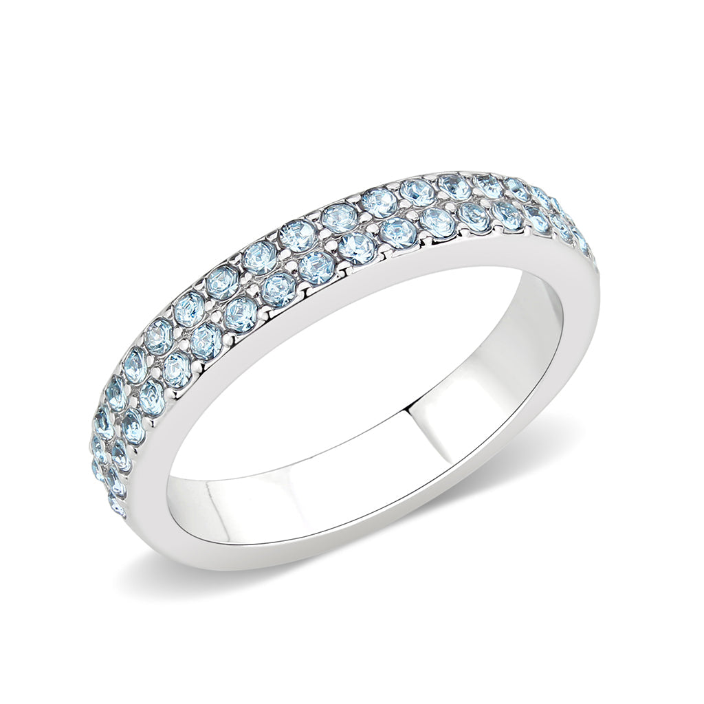 Rhodium Brass Ring with Top Grade Crystal in SeaBlue