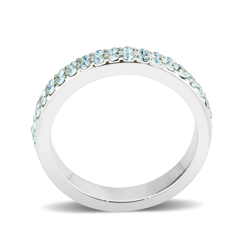 Rhodium Brass Ring with Top Grade Crystal in SeaBlue