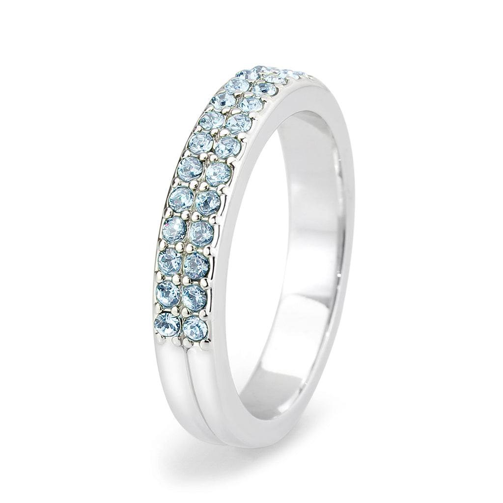 Rhodium Brass Ring with Top Grade Crystal in SeaBlue