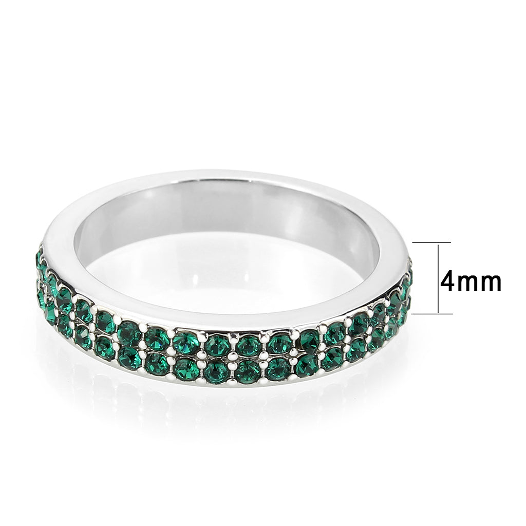 Rhodium Brass Ring with Top Grade Crystal in Emerald