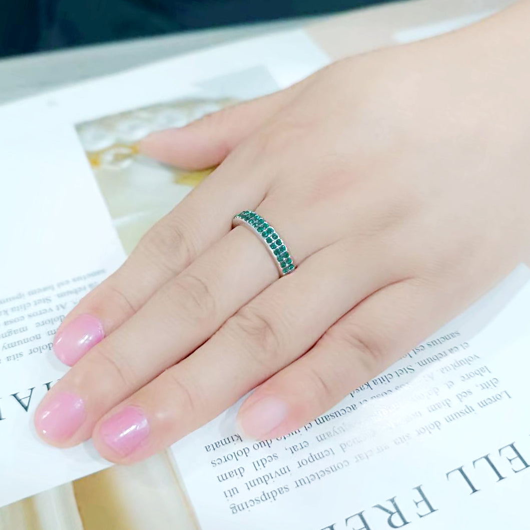 Rhodium Brass Ring with Top Grade Crystal in Emerald