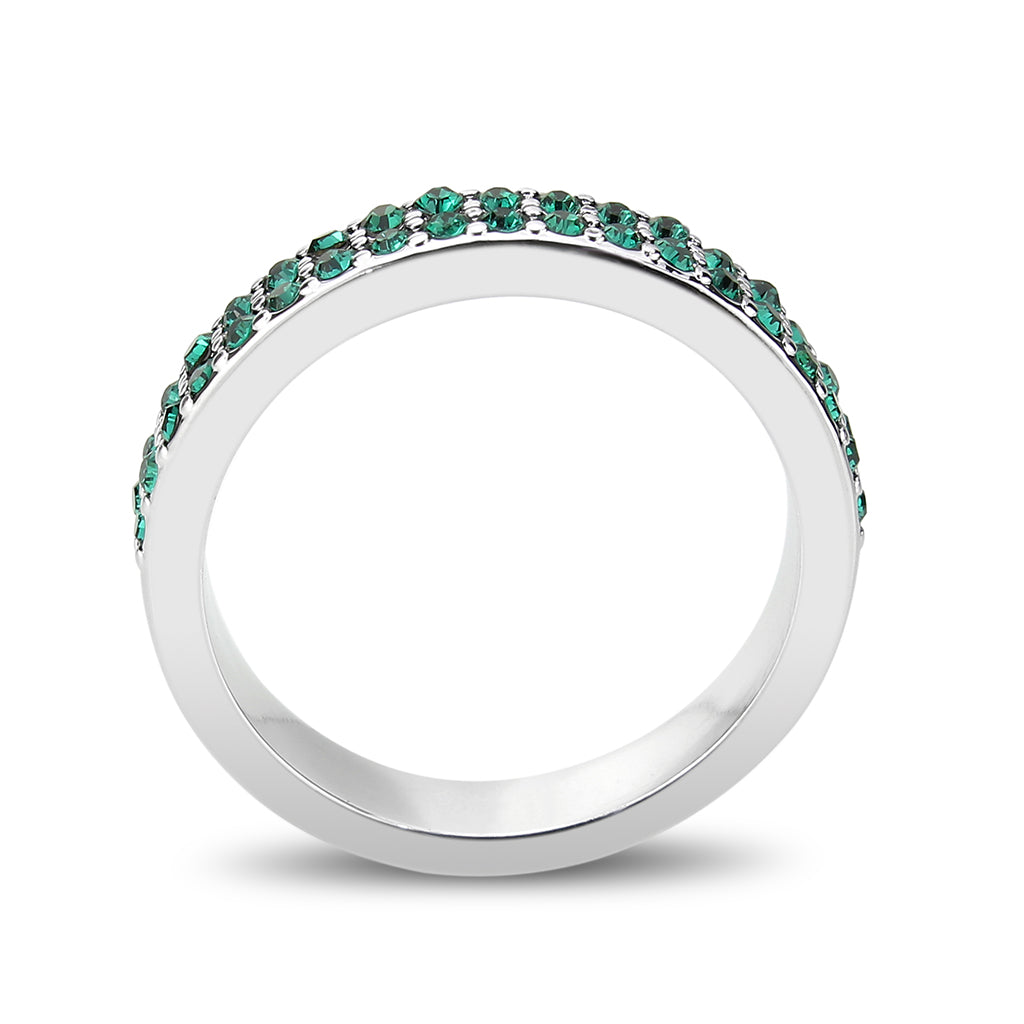 Rhodium Brass Ring with Top Grade Crystal in Emerald