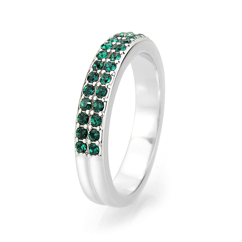 Rhodium Brass Ring with Top Grade Crystal in Emerald