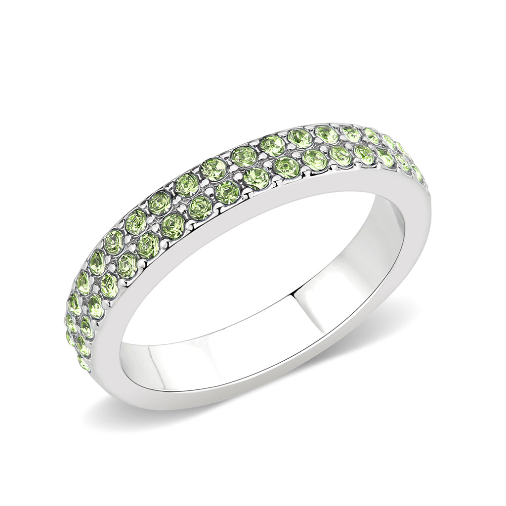 Rhodium Brass Ring with Top Grade Crystal in Peridot
