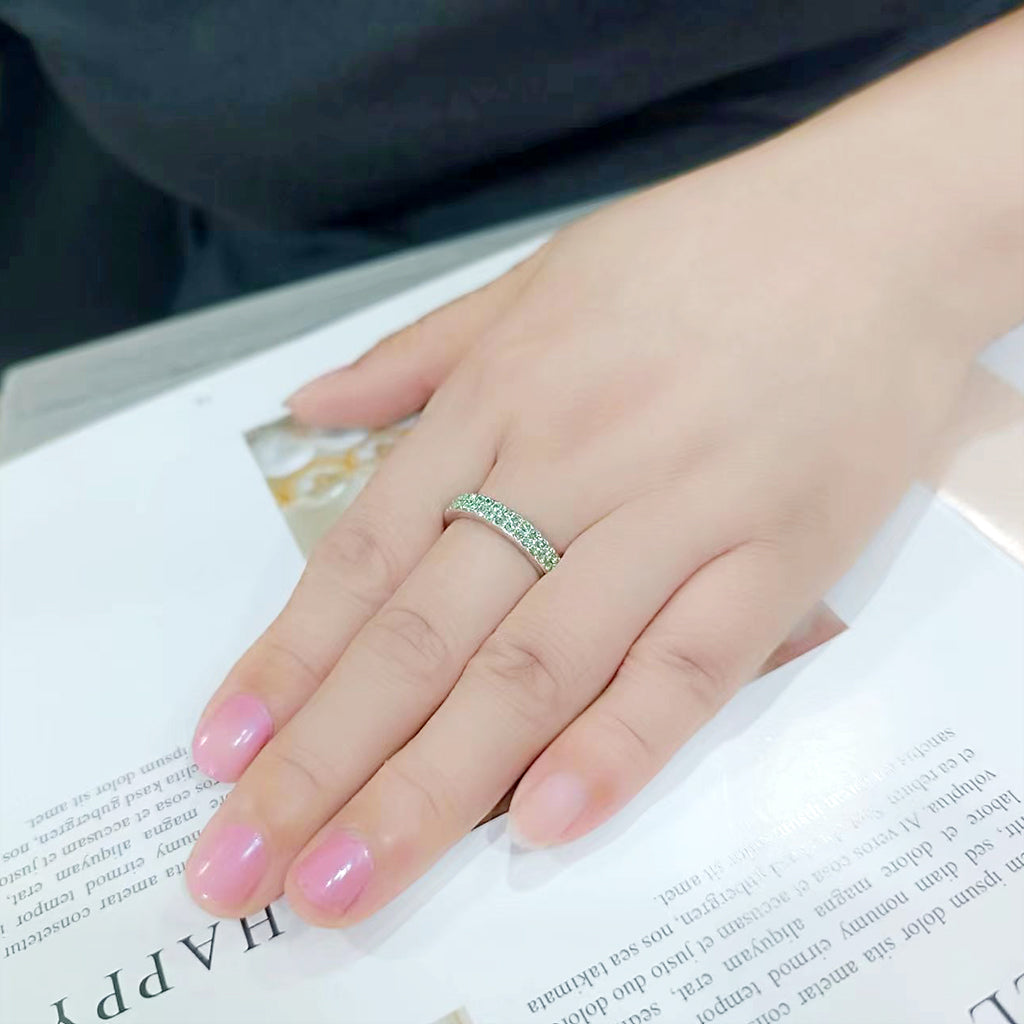 Rhodium Brass Ring with Top Grade Crystal in Peridot